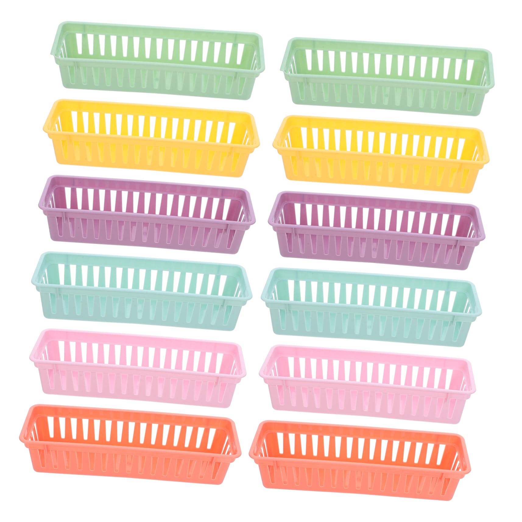 PLAFOPE 12 Pezzi Cesti Organizer Rettangolari Colorati per Scrivania Portapenne e Matite in Plastica Leggera Ampio Spazio Compatto per Ufficio Scuola e Studio