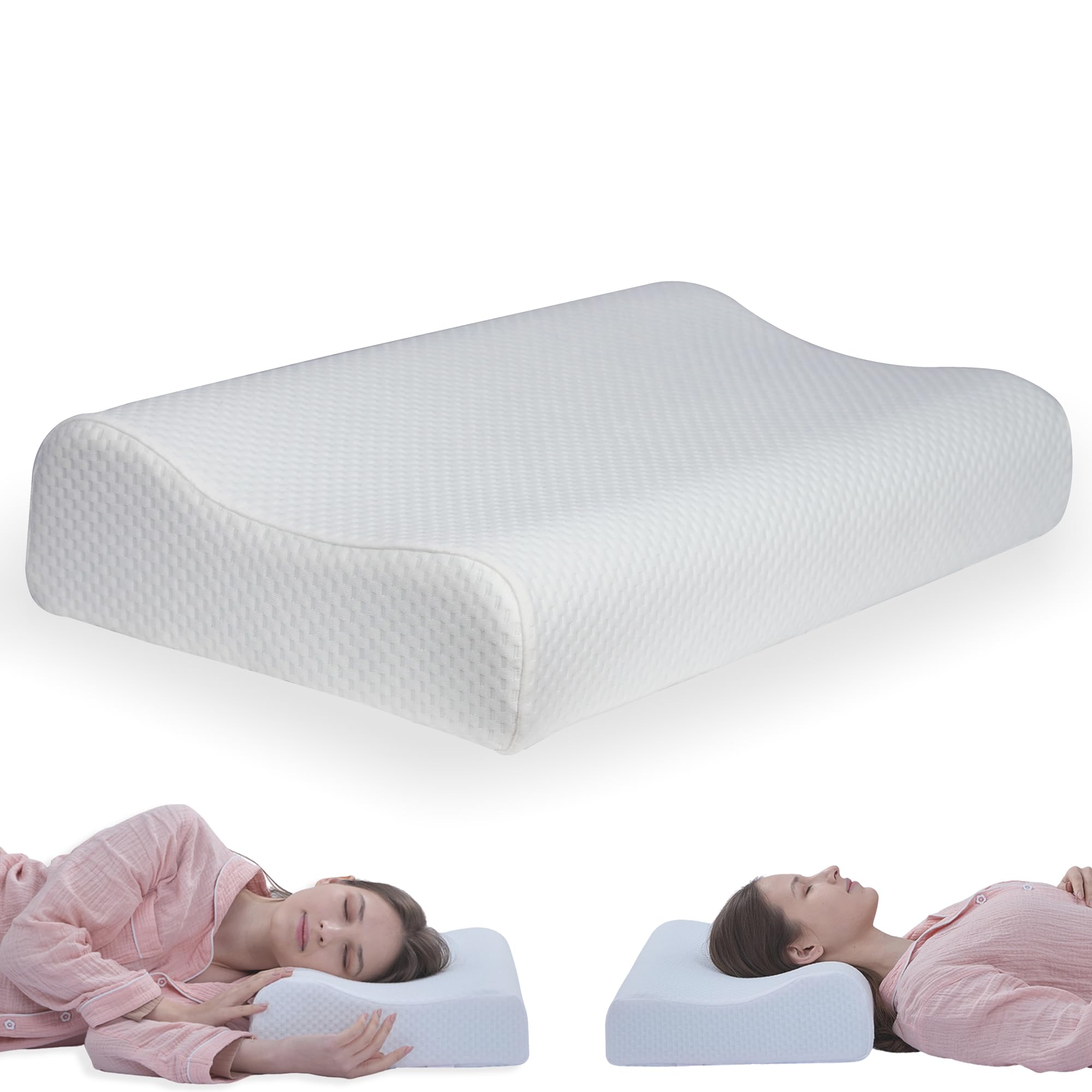 NEVERA® Memory Foam Contour Neck Support Pillow, Ergonomic Cervical Pillow, Side Back Stomach Sleeper Pillow