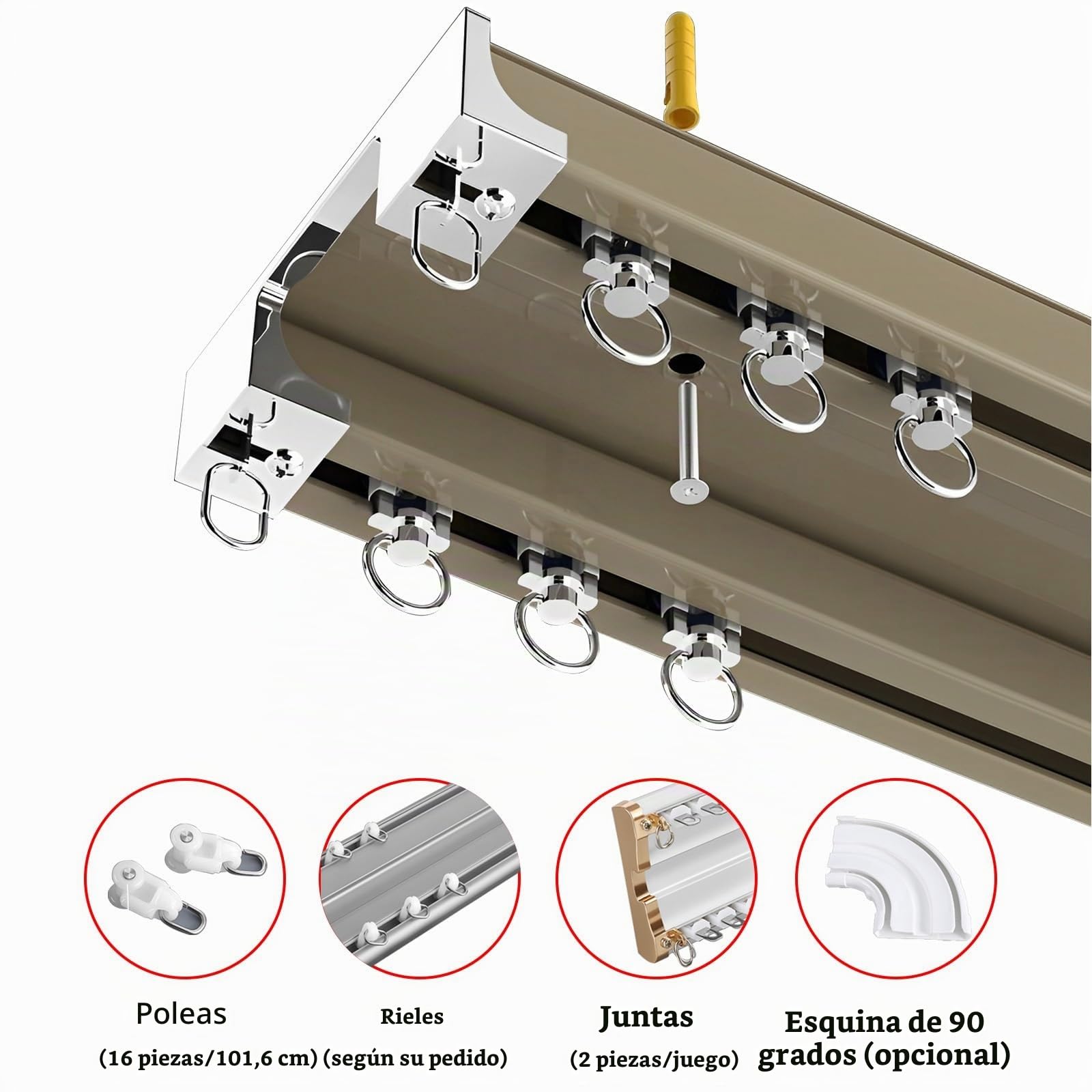 Riel De Cortina De Techo, Riel Doble para Cortina De 1M A 5M para Montaje En Pared, Barra Larga para Cortina De Ventana De Bahía Y Divisor De Habitaciones, Soluciones para La Privacidad