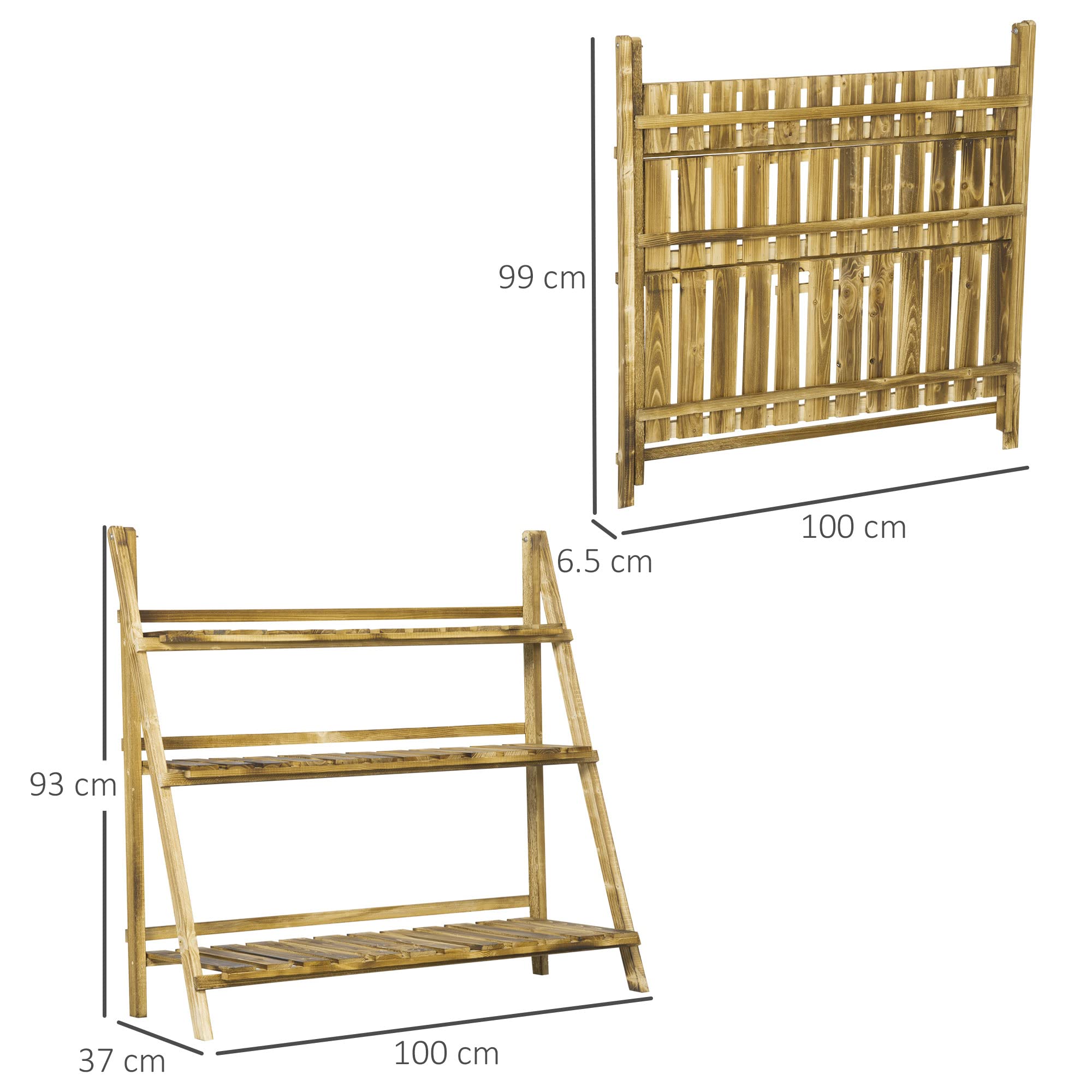 Outsunny Portapiante Pieghevole da Esterno in Abete 3 Livelli 100x37x93cm | Portavasi, Scaffale per Piante, Portafiori, Legno