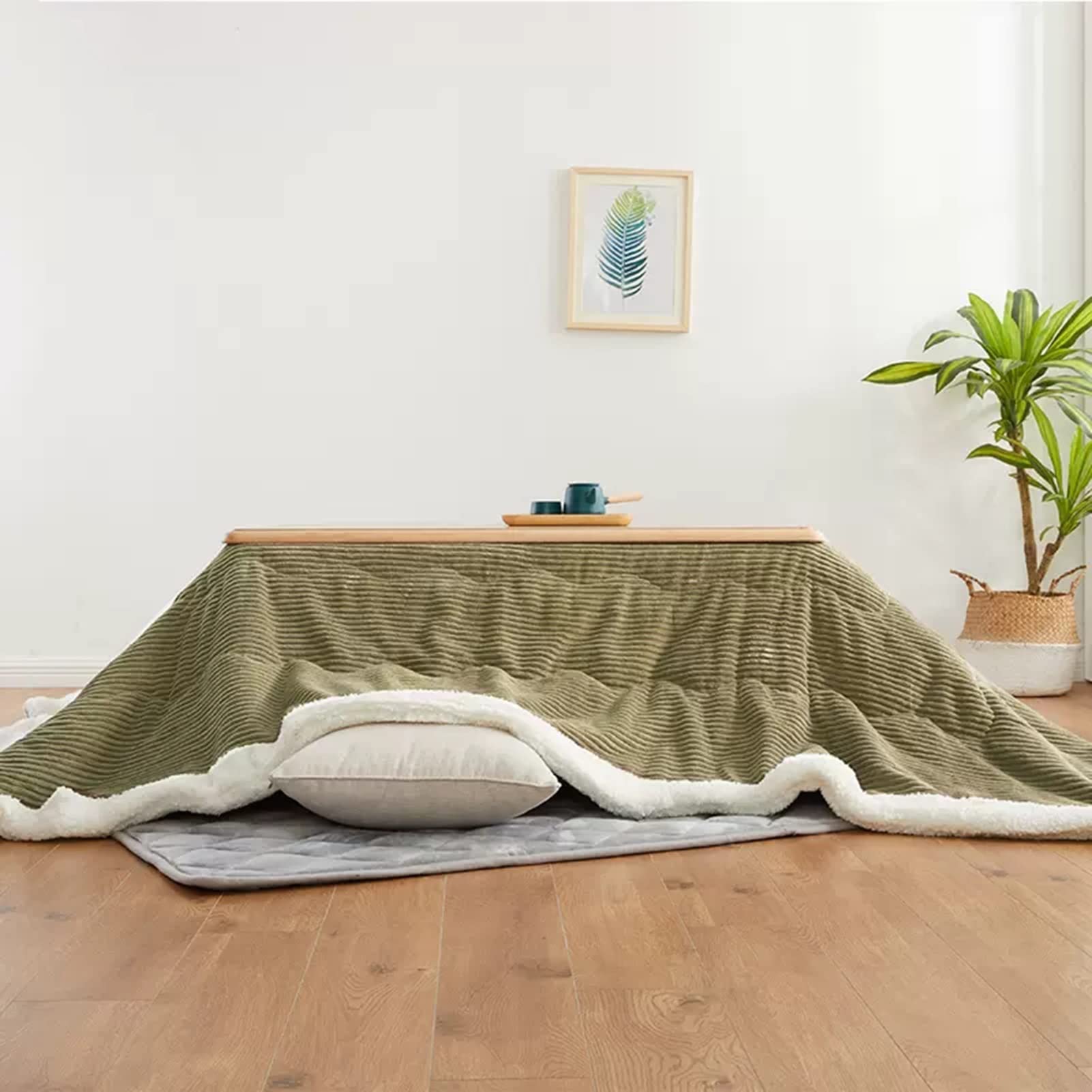 Stół grzewczy składany do przechowywania Tatami stolik kawowy Zimowe domowe stoły grzewcze Stół grzewczy + kołdra + dywan + grzejnik，Natural-105x75x41cm