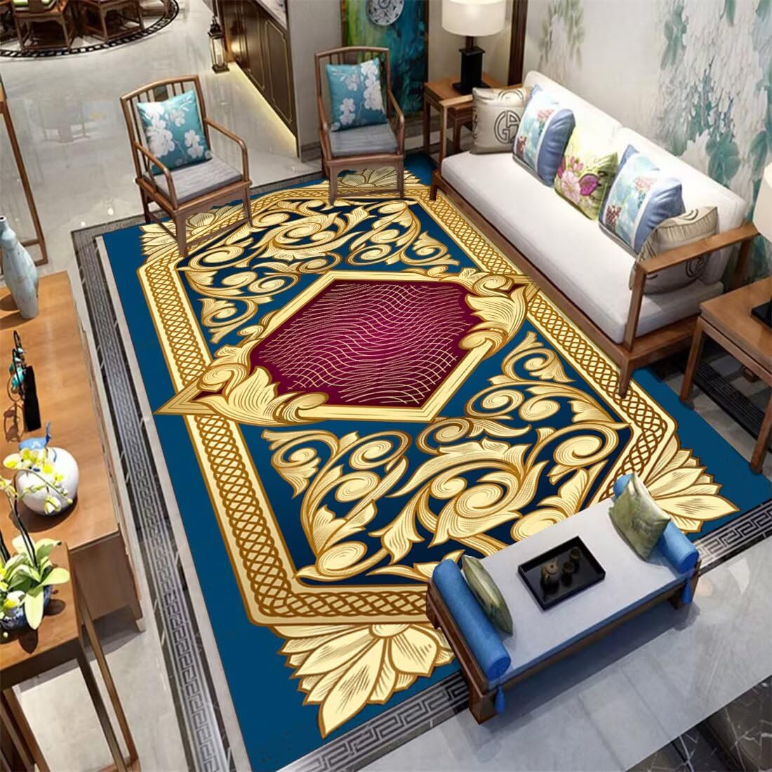 Tapis couloir bleu anti-salissure 50x70cm pour protéger vos sols des taches