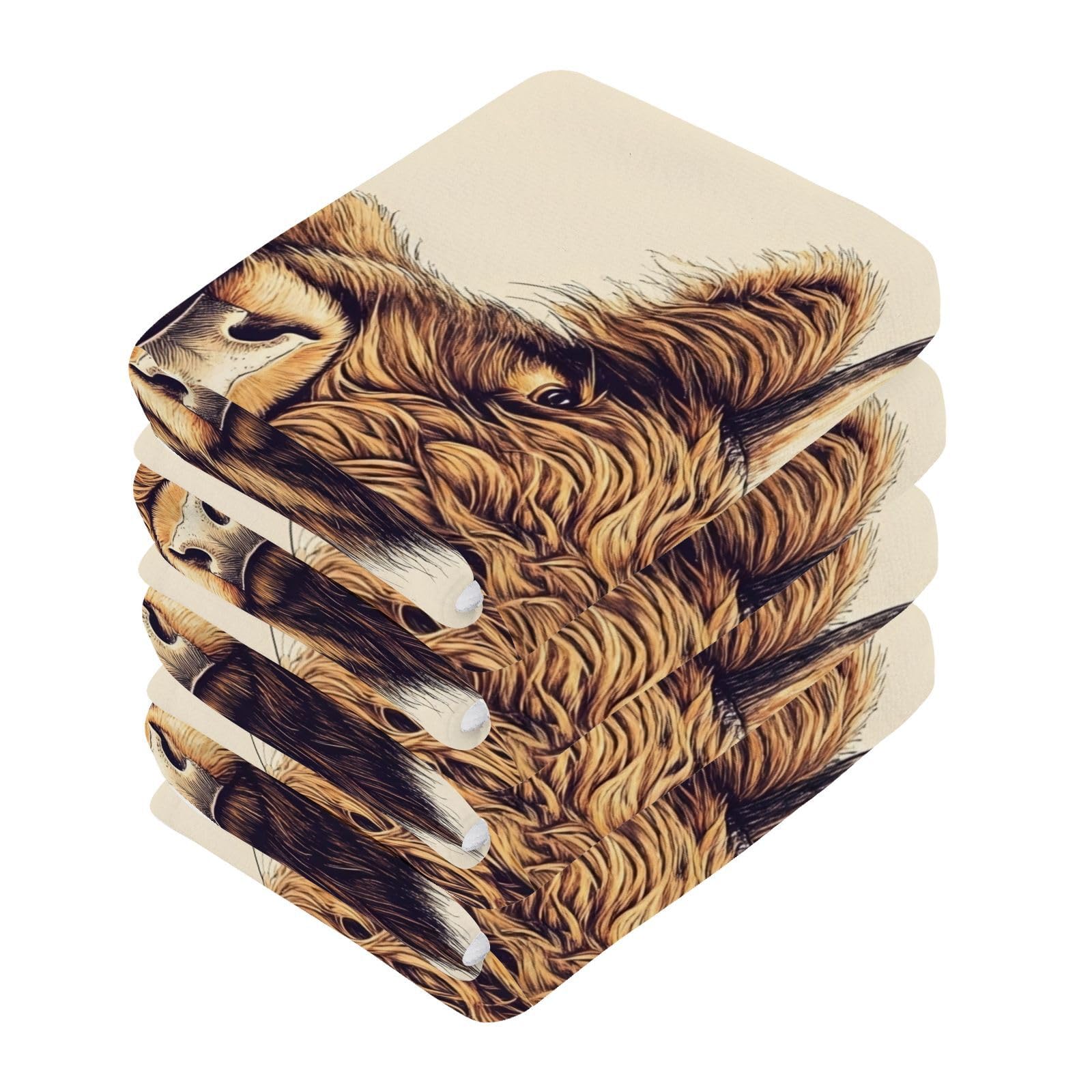 YANENDIE Highland Cattle Washcloths Towels, Highly Absorbent and Soft Cotton Face Cloths, 6 Pack Quick Dry Wash Cloths - 12 X 12 Inches