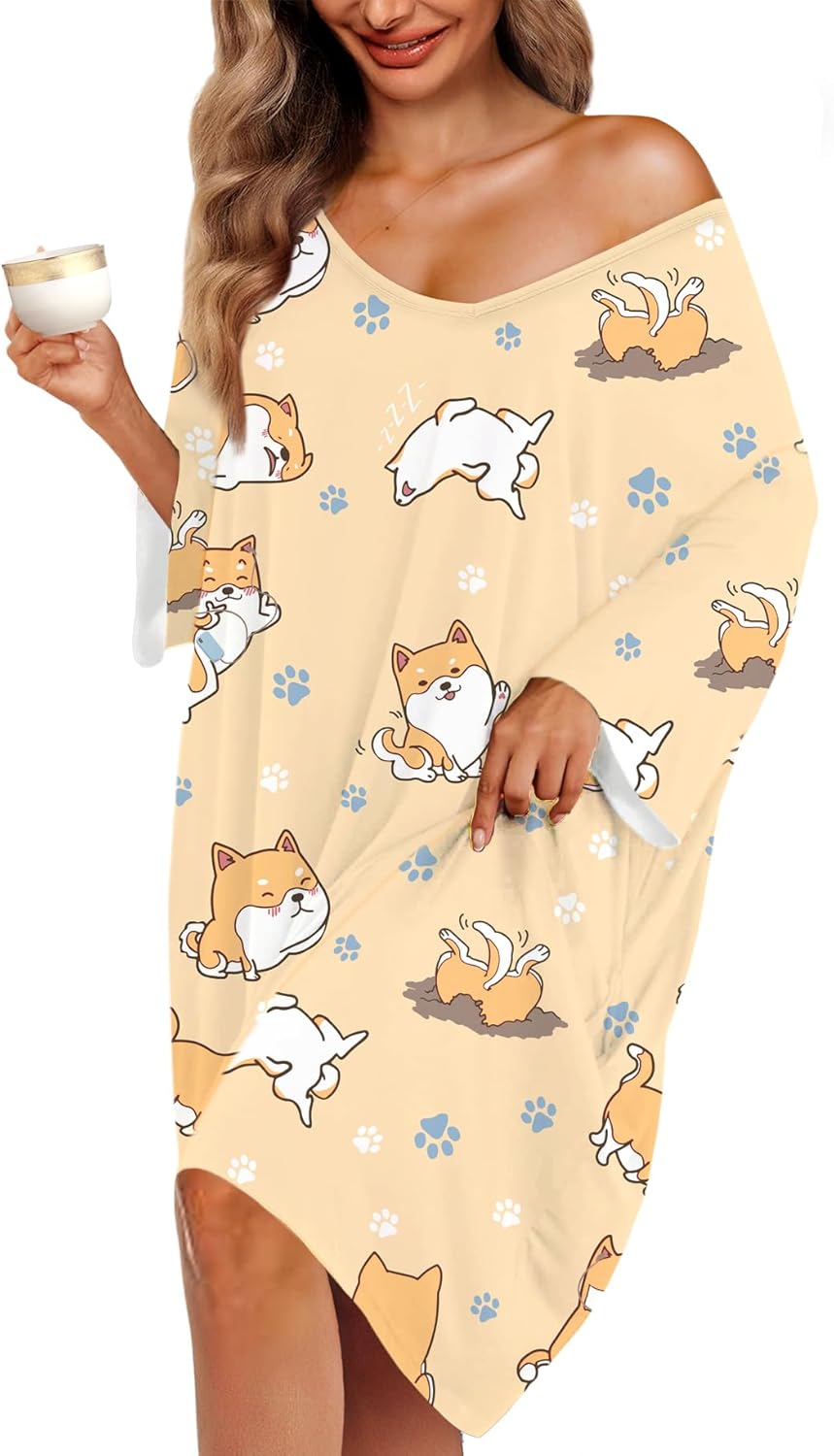 KFUBUO Plus Size Nightgowns for Women V-Neck Sleep Tshirts Dress Pjs Lounge Short Sleeves Sleepwear With Pocket Fit S-5XL - Image 6