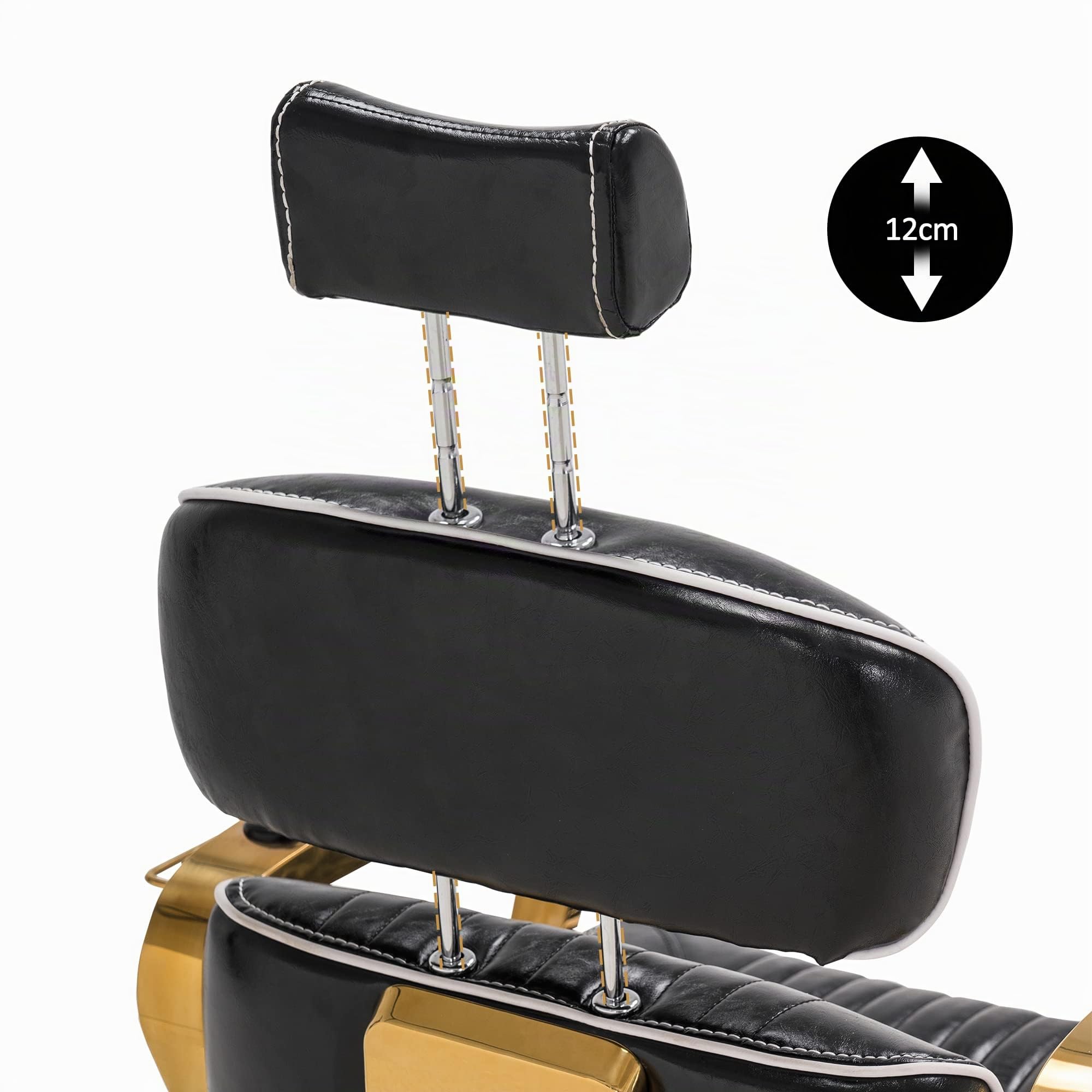 Barberpub 3078 - Fauteuil de coiffeur avec appuie-tête - Hauteur réglable et inclinable - Pour homme et femme - En cuir synthétique - Style vintage rétro - Noir et doré