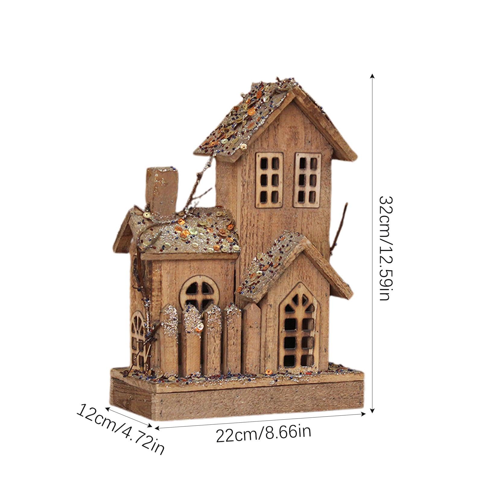 Statuetta della casa del villaggio di Natale, decorazione della casa di | Natale in legno - Statua della casa della figura illuminata in miniatura di Natale | fotografici ornamentali per la