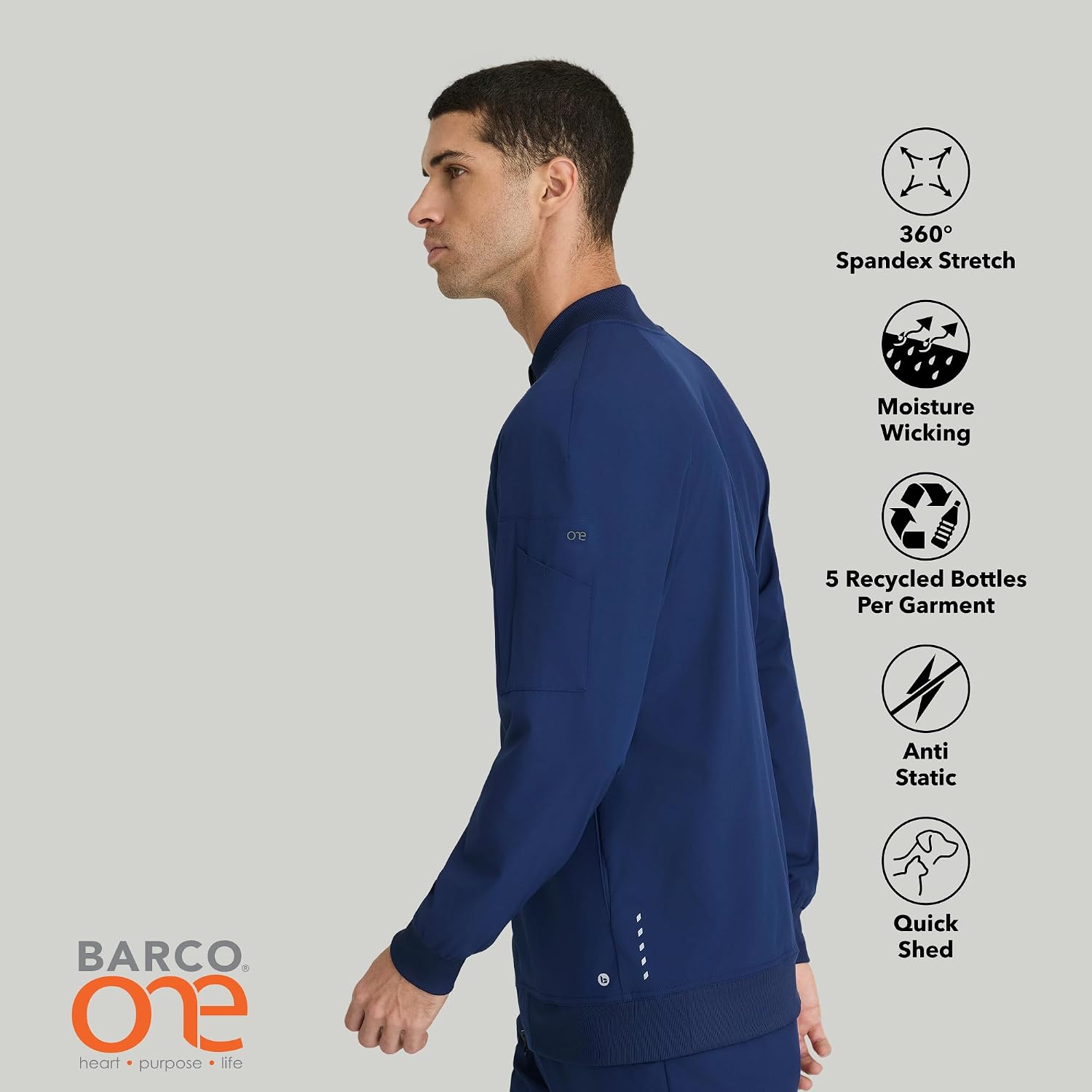 BARCO One Amplify Scrub Warm-Up Jacket for Men - Front Closure Medical Jacket, 4-Way Stretch Men's Warm-Up