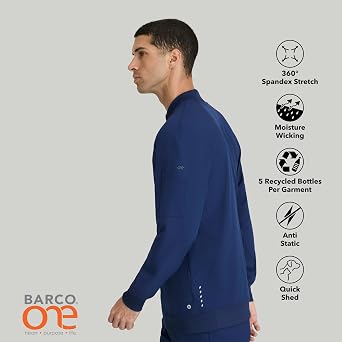BARCO One Amplify Scrub Warm-Up Jacket for Men - Front Closure Medical Jacket, 4-Way Stretch Men's Warm-Up