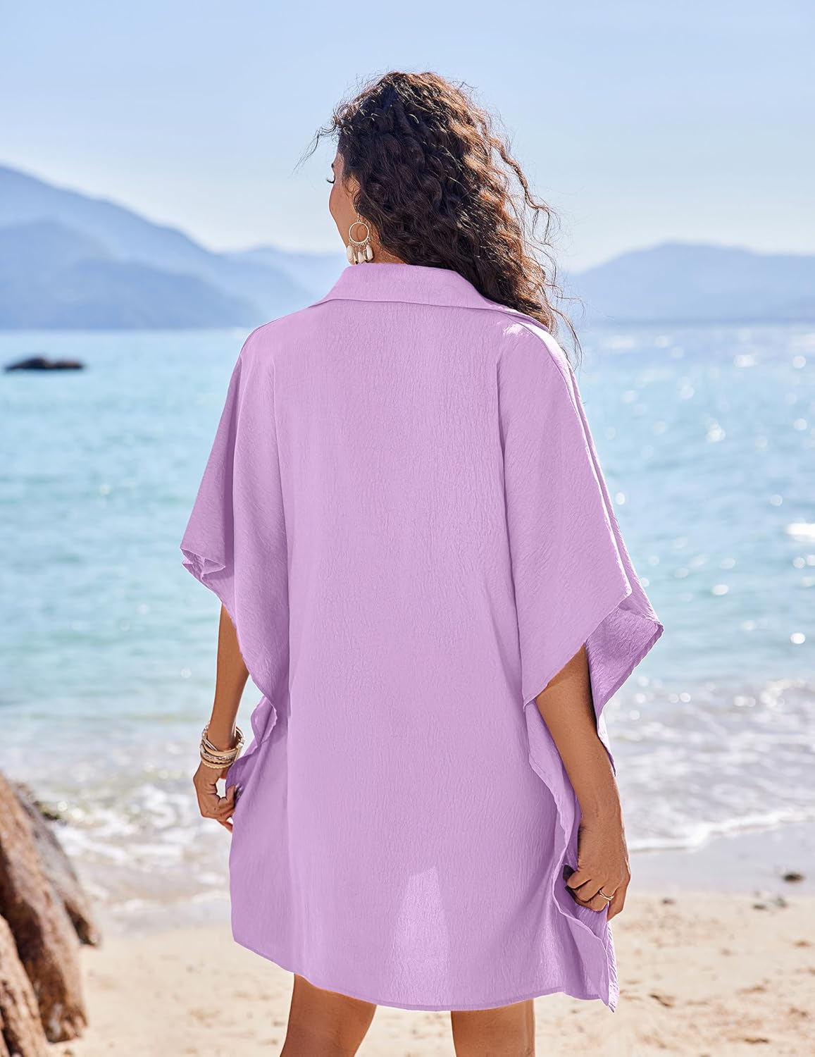 AI'MAGE Womens Swimsuit Beach Cover Up Shirt Summer 3/4 Sleeve Bathing Suit Beach Dress Oversized Bikini Coverups S-3XL - Image 2