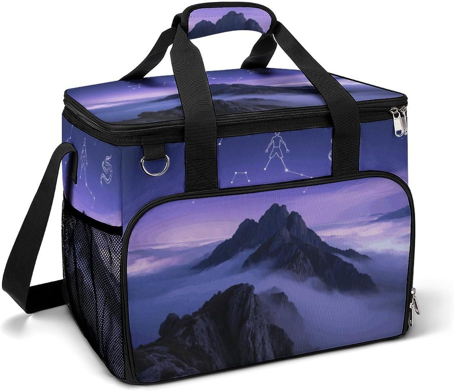 Insulated Picnic Backpack Tote Bag, Large Capacity 30L Purple Sky Cooler Bag Leakproof Beach Bags Portable Lunch Box Waterproof Picnic Basket for Beach Camping BBQ