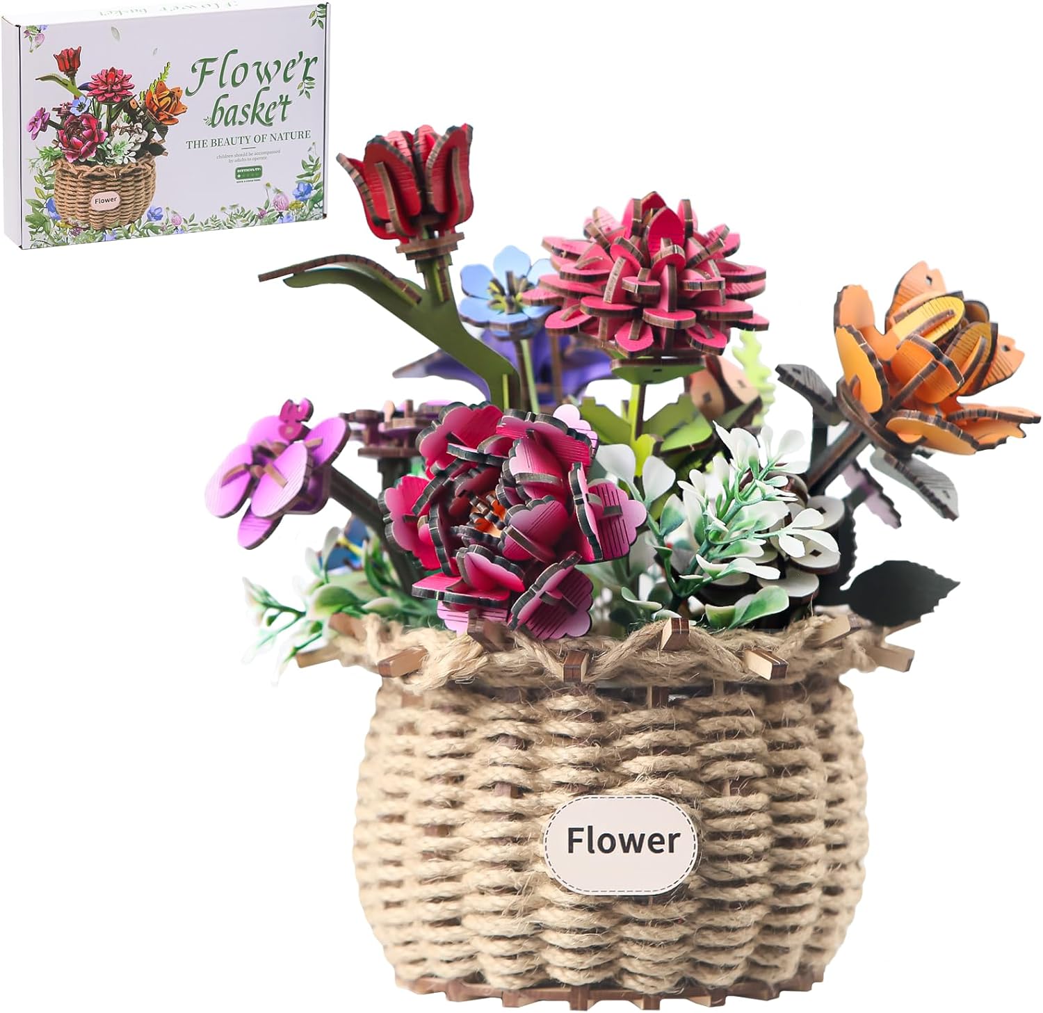 Ever-Blooming Wooden Bouquet Building Set, 3D Wooden Flowers Kit for Adults, DIY Botanical Collection Model, Handcrafted Home Decor Gift, Artificial Flowers Craft