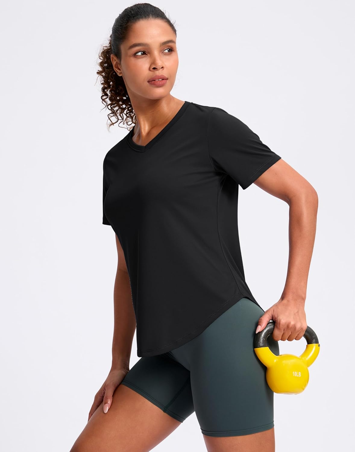 Womens Workout Tops V-Neck Short Sleeve UPF 50+ Sun Shirt Moisture Wicking Quick Dry Top for Gym, Running, Athletic - Image 7