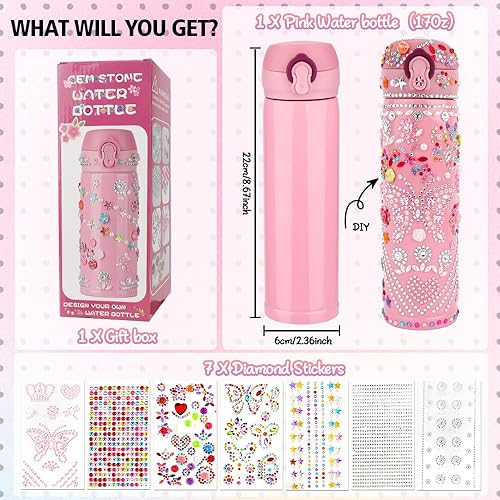 Miniatura 8 de Regalo para niñas, decora tu propia botella de agua para niñas, botellas de agua para niñas, botella de agua para niños, calcomanías de joyas para