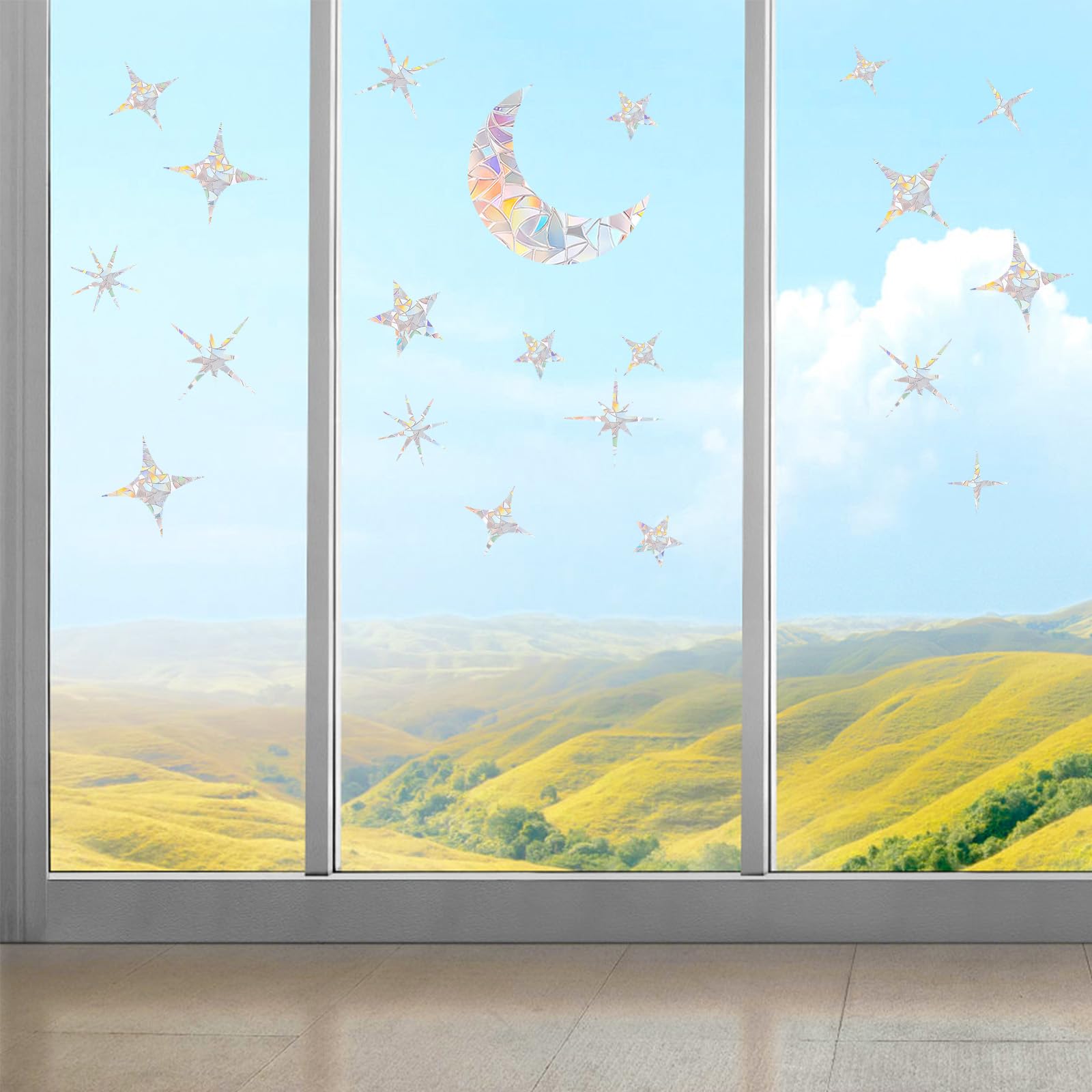 Window Catcher Sticker Reusable Window Stickers Molain 84PCS Star Window Clings - Rainbow ...