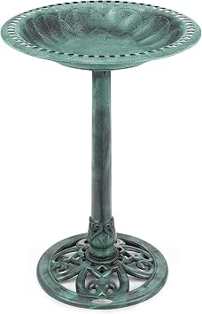 CHRISTOW Resin Bird Bath, Round Bowl Design, Green