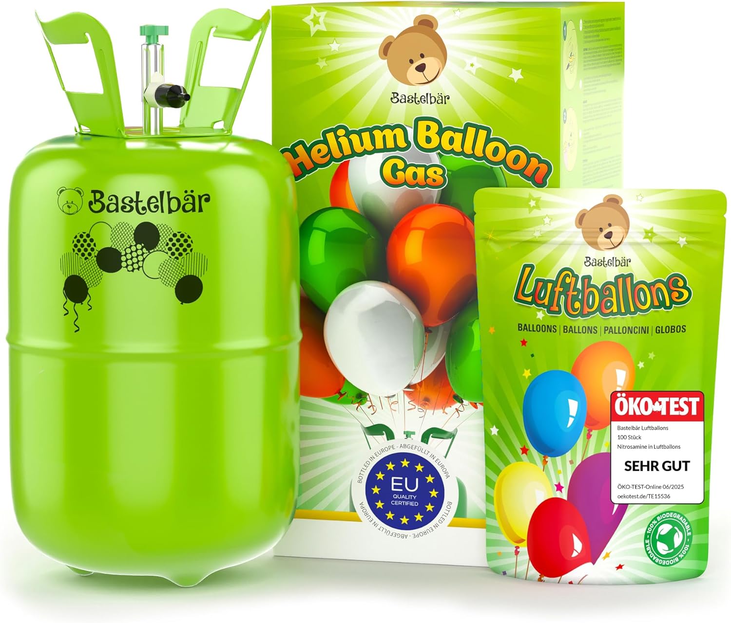 Product image of Helium Gasflasche + 100 Luftballons ÖKO-TEST "SEHR GUT" • garantierte 420l Ballongas ✓ für ca. 50 Ballons ✓ MADE IN EU ✓ Helium Balloon Gas • praktisches Füllsystem für Party, Hochzeit, Geburtstag
