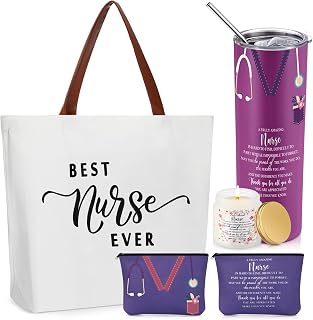 Skylety 4 Pcs Nurse Christmas Gift Set for Rn Lpn with 20oz Tumbler, Purple | with Tote Makeup Bag Scented Candle, Nurse Appreciation Gifts for Women Retirement, Nursing Student Gift