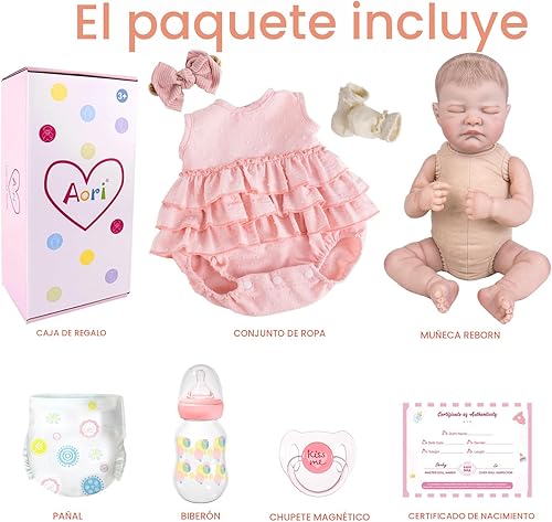 Miniatura 7 de Aori Reborn Baby Dolls Girl 20'' Muñeca Realista de Recién Nacido Durmiente - Muñeca de Bebé de Vinilo Realista Poseable con Set de Alimentación y