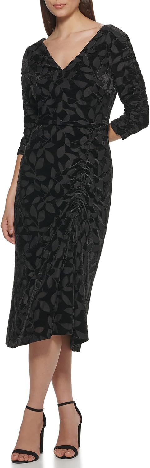 Kensie Womens Velvet Burnout Bodycon Midi Dress