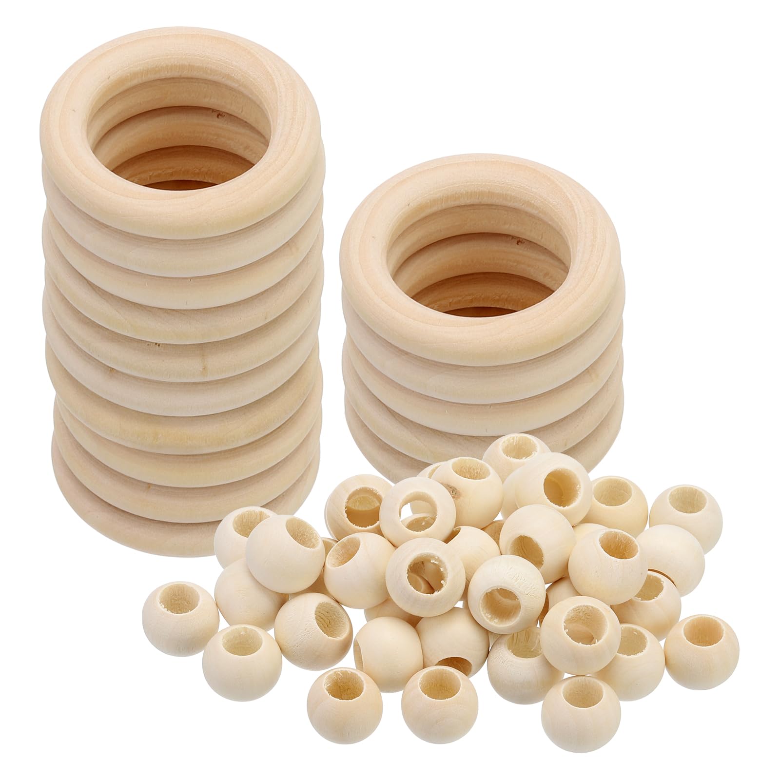 PATIKIL Natural Wood Rings and Unfinished Wooden Beads Set