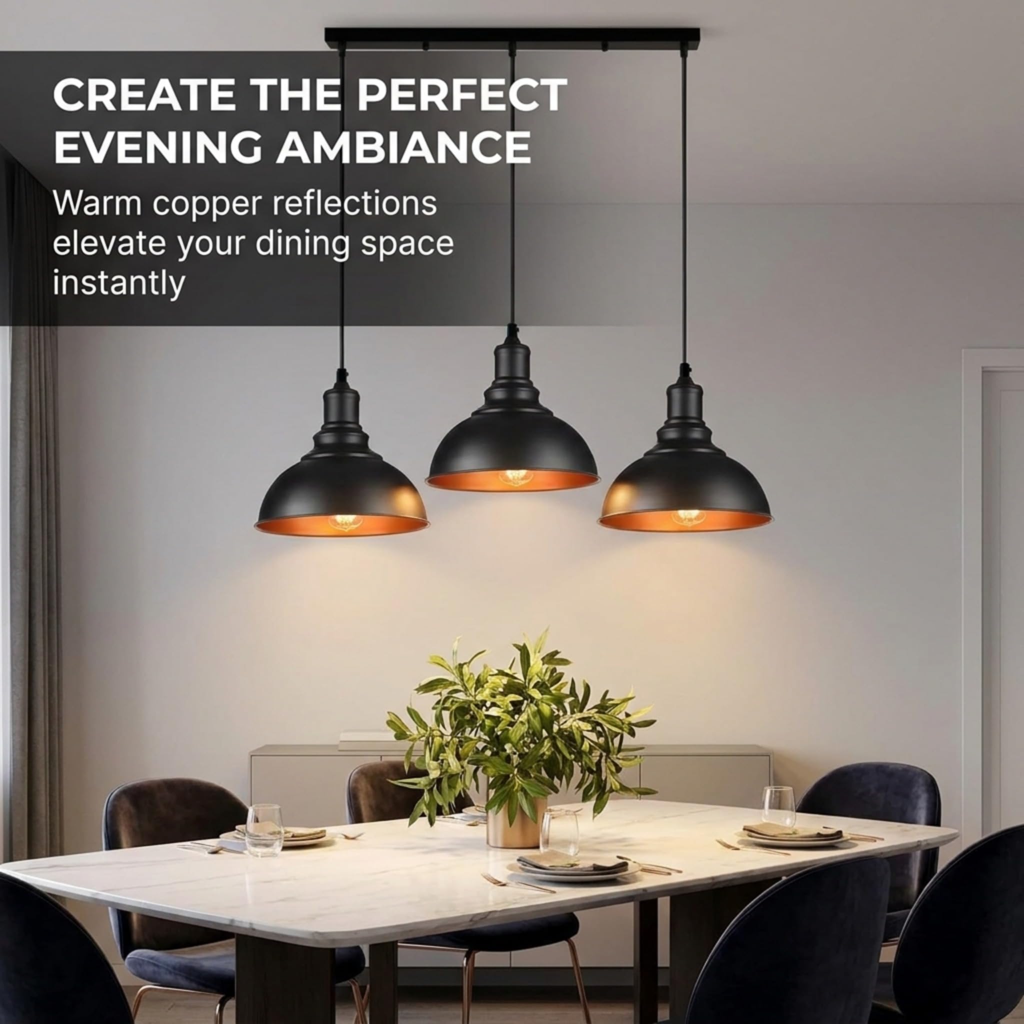 LEDSone Nowoczesna 3-światłowa lampa sufitowa wisząca o regulowanej wysokości z metalowymi kloszami 50 cm w stylu nordyckim, lampa wisząca do jadalni, wyspy kuchennej, salonu, sypialni