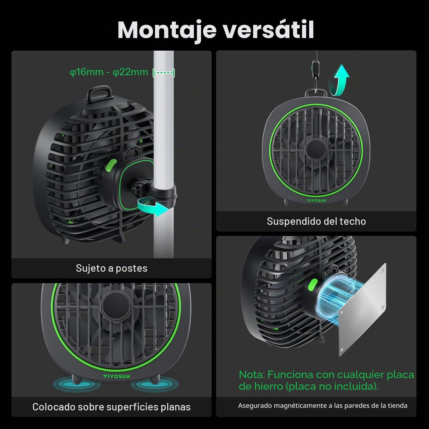 VIVOSUN AeroWave D4 Ventilador Grow de Pinza 10 cm con Gancho, 3 Velocidades, Flujo de Aire Potente y Silencioso, Ángulo Ajustable para Hidroponía y Refrigeración, Pack de 1