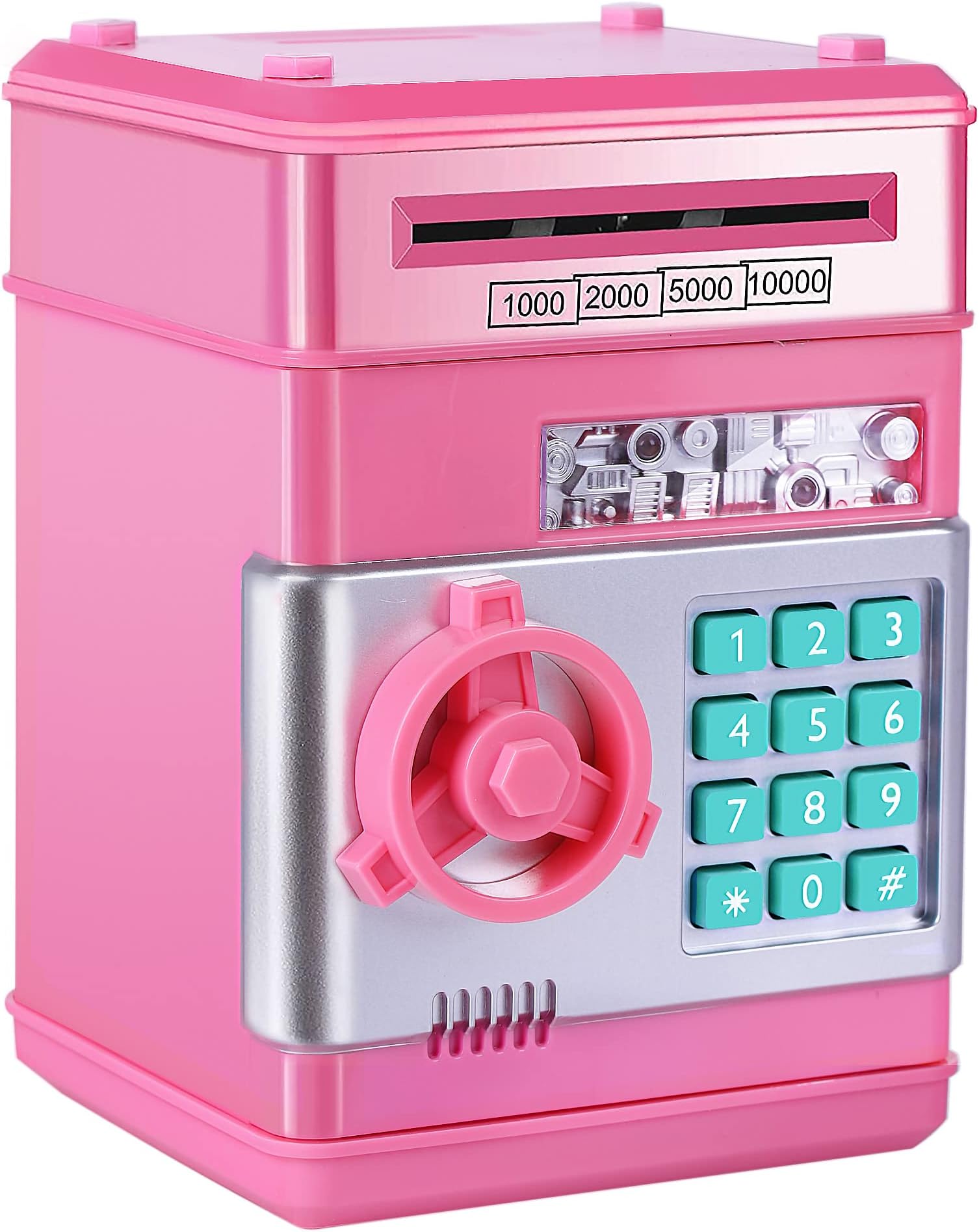 GuDoQi Piggy Bank for Girls Electronic Coin Money Bank Toy for 3 4 5 6 7 8 9 10 Year Old Children, Mini ATM Cash Coin Saving Box for Birthday Gifts Kids Age 3-10, Pink