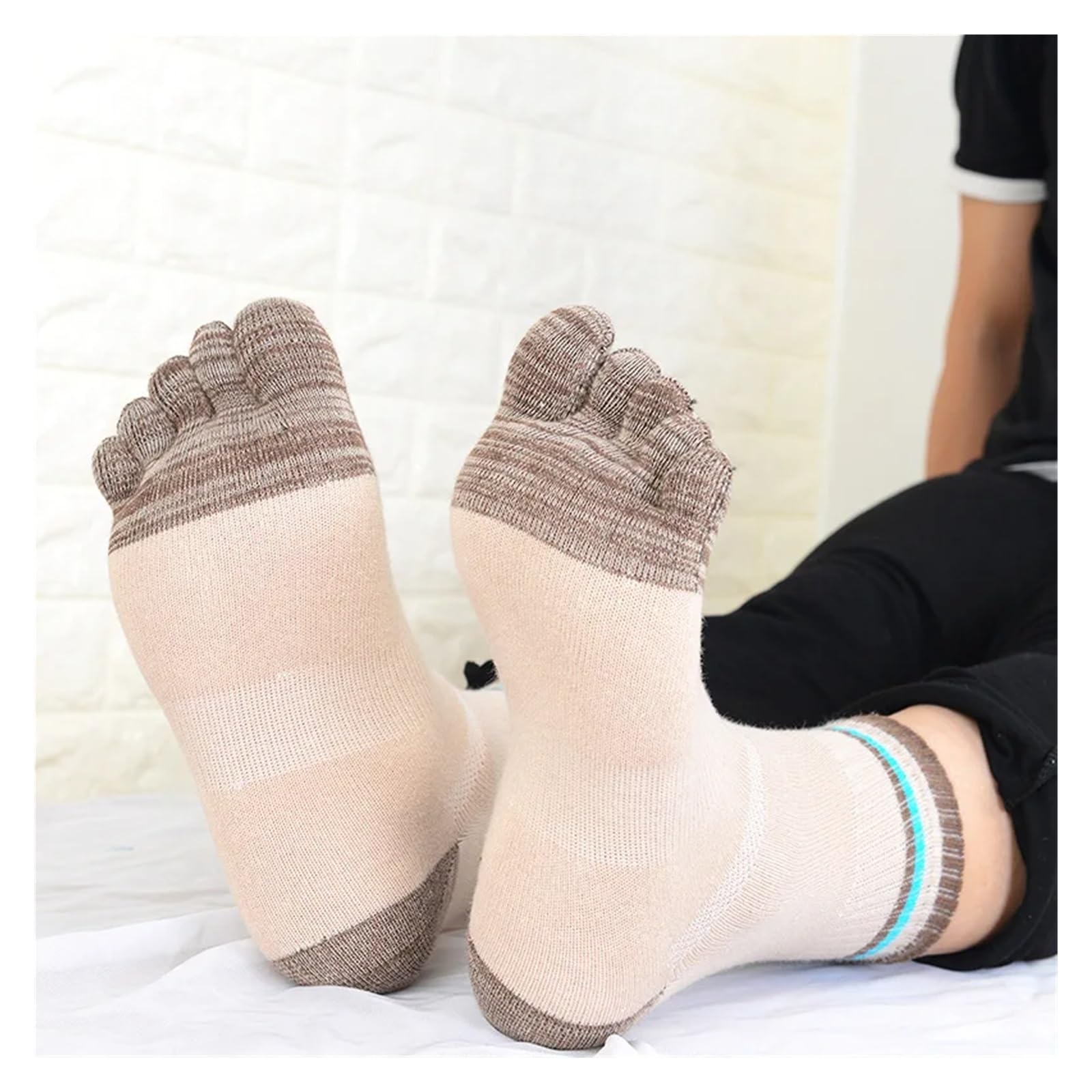 Zestaw skarpetek z palcami, Męskie bawełniane skarpetki w paski z palcami, 3 sztuki, wielokolorowe, EUR 39-44, US 6-10(Blue)
