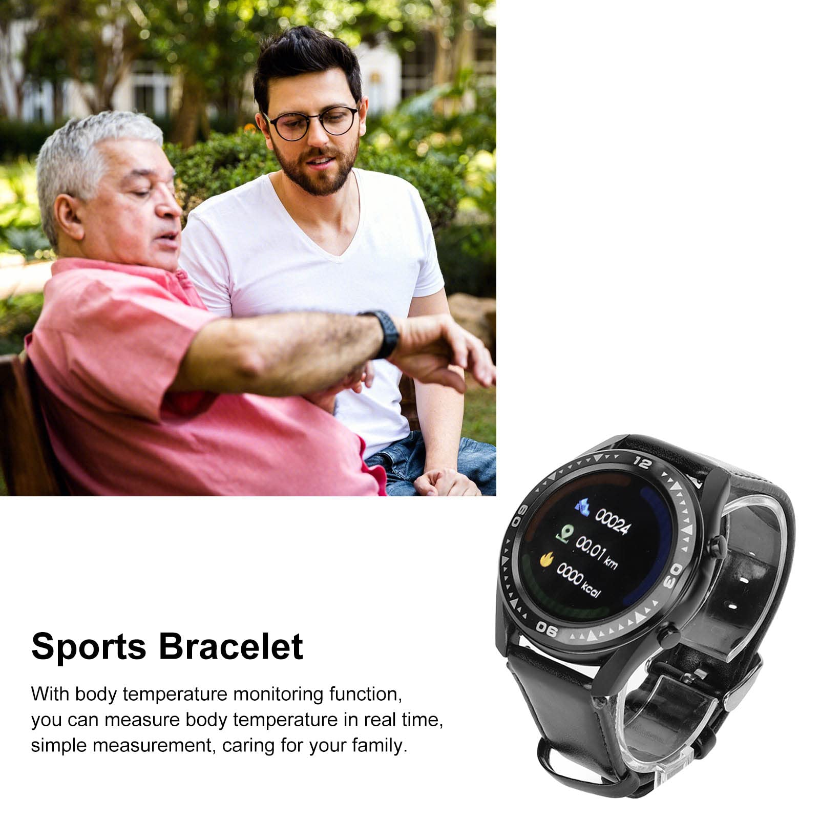 Orologio Intelligente, Monitor Sanitario Multifunzionale Ed Elegante per gli Appassionati di Sport, Pelle Nera e Gomma 47 Mm