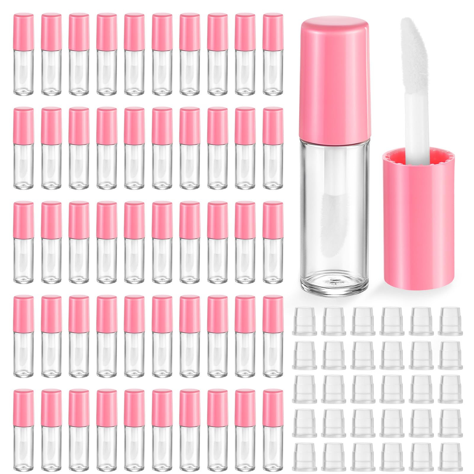 120 Pcs 1.2 ml Mini Lip Gloss Tubes, Clear Refillable Lip Balm Gloss Containers, Empty Big Doe Foot Wand Chunky Lips Glossiness Tubes for DIY Lipstick Samples Lips Balms Lipgloss Making(Pink)