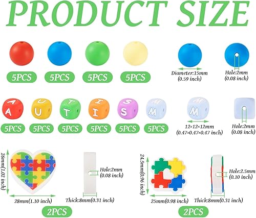 Miniatura 2 de Spritewelry 54 cuentas de silicona para concientización del autismo, cubo de letras de goma, rompecabezas de corazón arco iris, cuentas de silicona