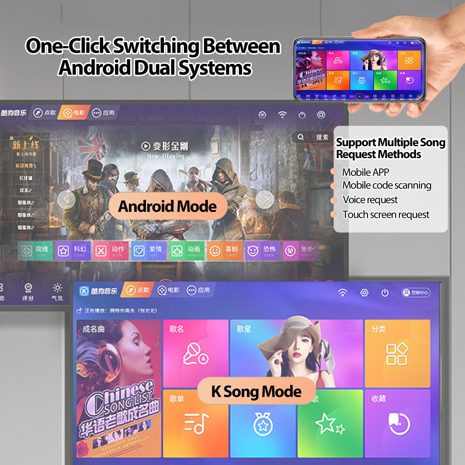 Macchina per karaoke touch screen intelligente, riproduzione karaoke, dotata di microfono wireless professionale, aggiornamenti cloud per scaricare brani,4TB-Black