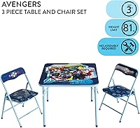 Vista 2 de Marvel Avengers - Juego de mesa y silla de actividades para niños de 3 piezas, mesa cuadrada con 2 sillas plegables, muebles temáticos