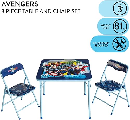 Miniatura 2 de Marvel Avengers - Juego de mesa y silla de actividades para niños de 3 piezas, mesa cuadrada con 2 sillas plegables, muebles temáticos de Vengadores