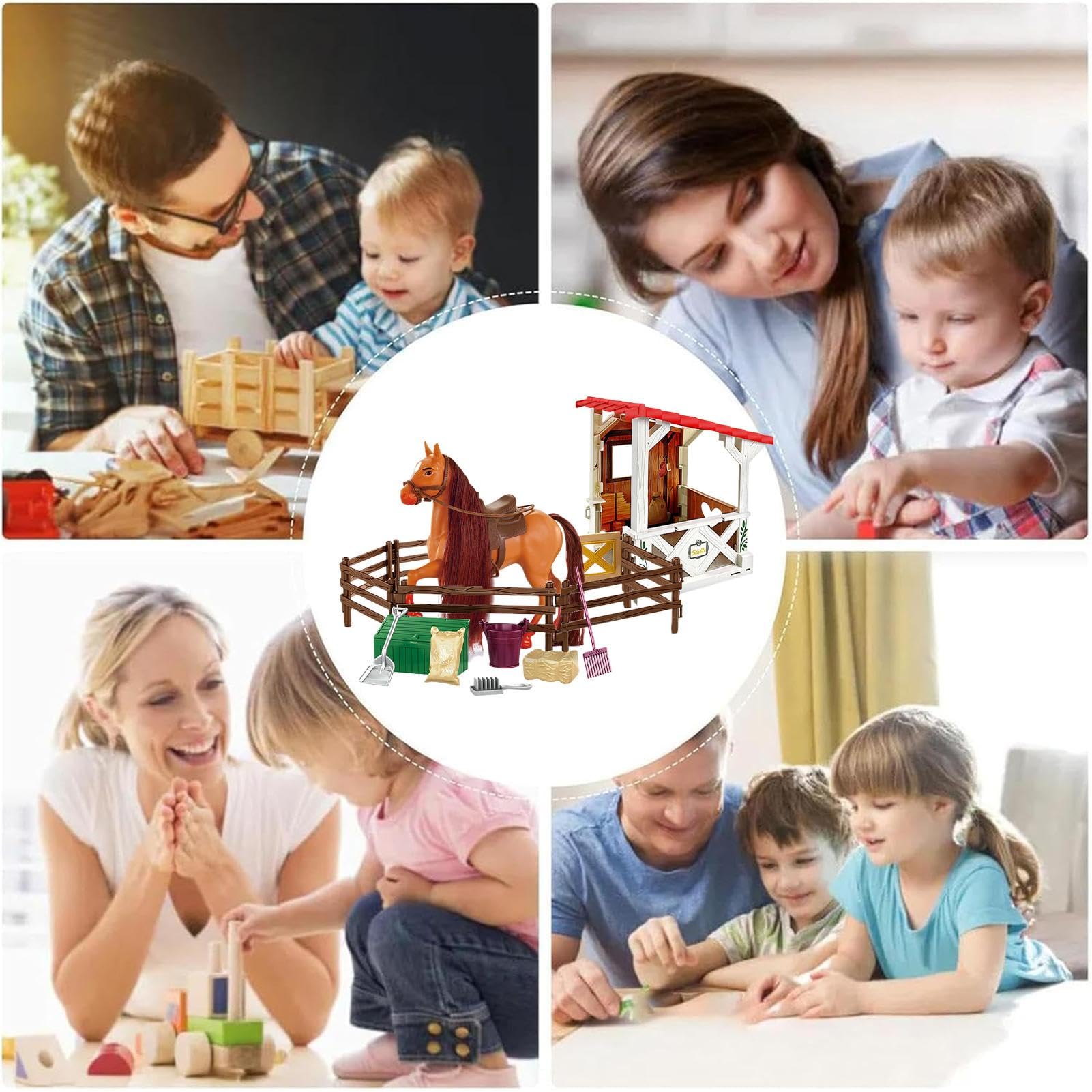 Set Giocattolo Set di Giocattoli Realistico del Club Equestre con della | Per Bambini Piccoli Compleanno Immaginativo Fattoria Con Stalla Figurine E Fienile