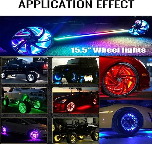Miniatura 5 de Luces de anillo de neumáticos de 15.5 pulgadas con 288 luces LED de colores de ensueño para llantas de coche con control remoto y aplicación