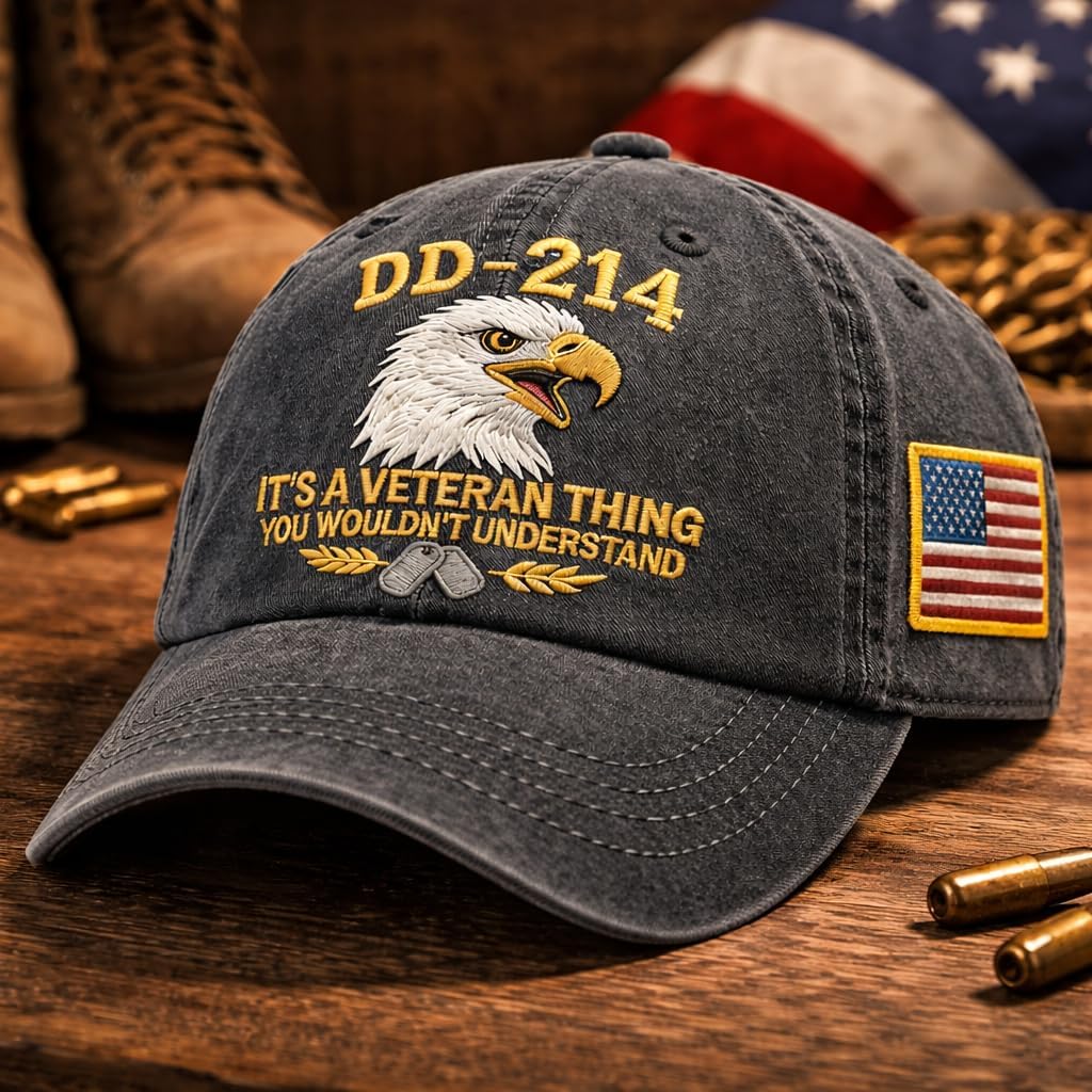DD-214 Veteran Embroidered Hat for Men Patriotic Military Baseball Cap with Embroidered Flag, Adjustable Fit - Image 2