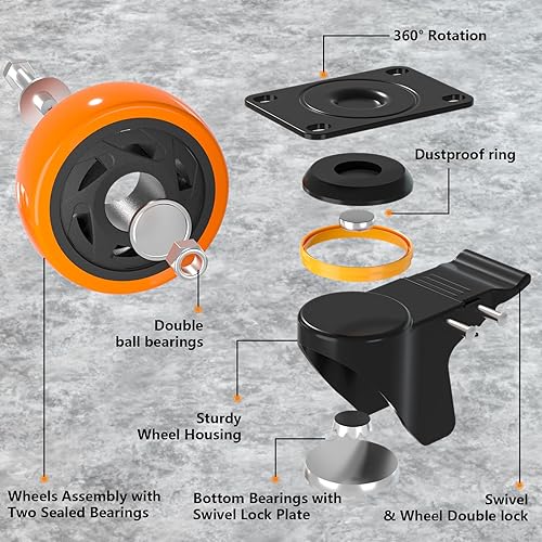 Miniatura 5 de Ruedas giratorias de 4 pulgadas (juego de 4), ruedas resistentes con freno de 2200 libras, ruedas de bloqueo para muebles, ruedas giratorias para