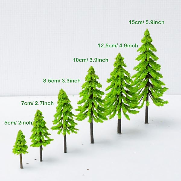 Cayway 34 Stück Modellbau Bäume Mixed Bäume Modellbau, 3~15.5CM Mixed Grün Modell Baum Zug Bäume Kunststoff Modell Bäume für DIY Landschaft Gartendeko, Modelllandschaft - 3