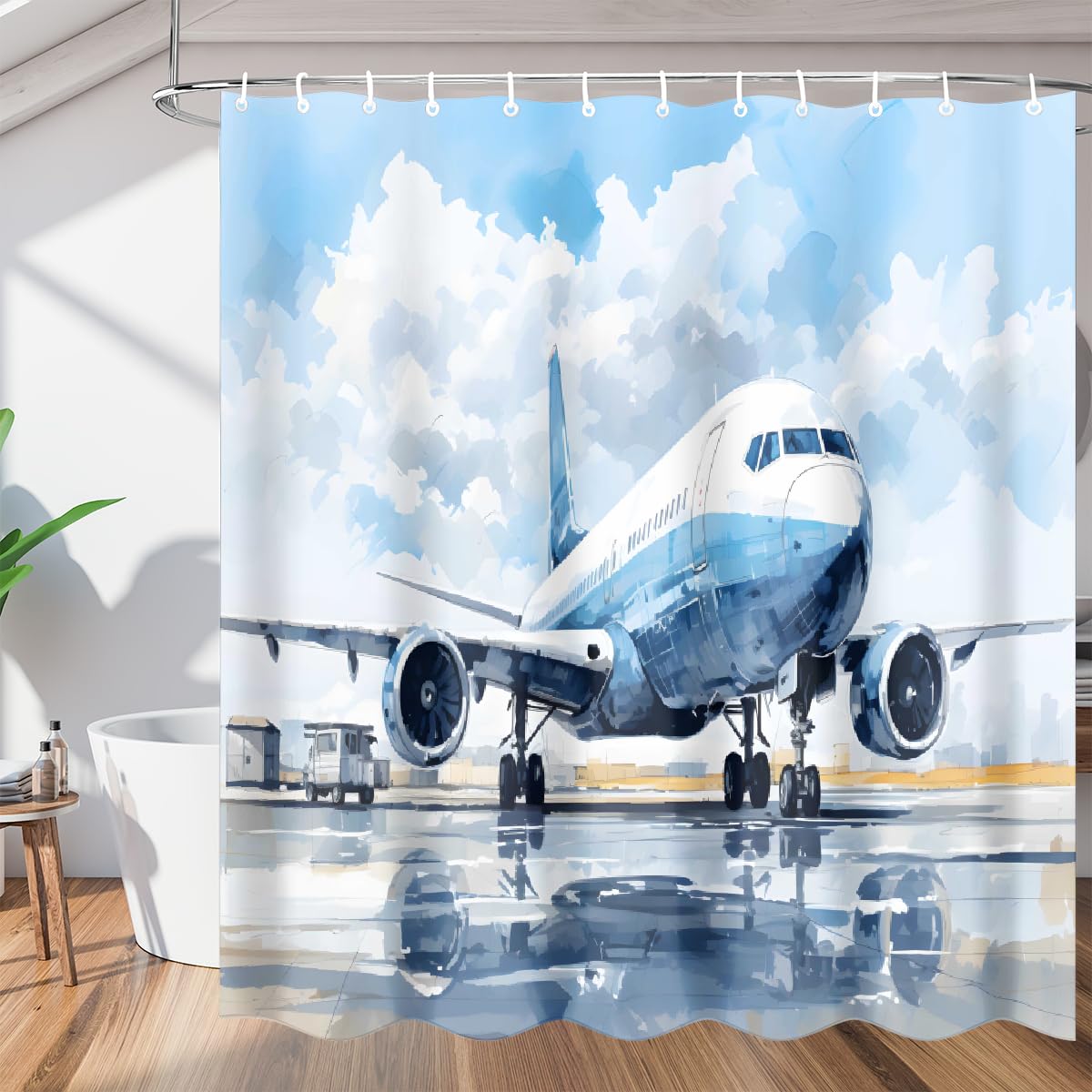 Rideau de douche polyester lavable en machine Mexpekil imperméable motif avion bleu