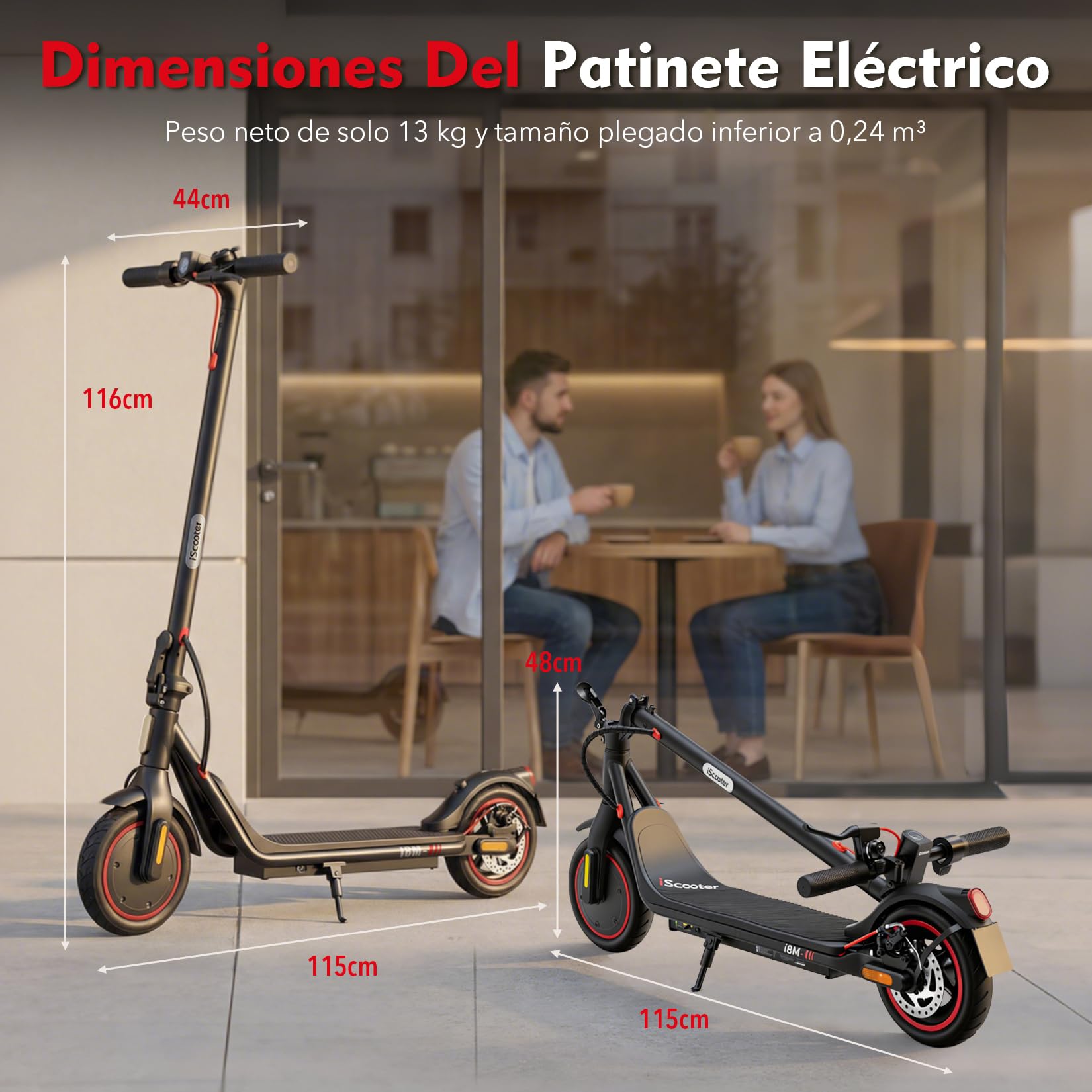 iScooter 8.5" Patinete Eléctrico Adultos Homologado DGT, 500W Motor, Autonomía De 20-25 KM, Máxima 25KM/H, Timbre, App, Frenado Doble, Plegable, Carga 120 KG, 13 KG