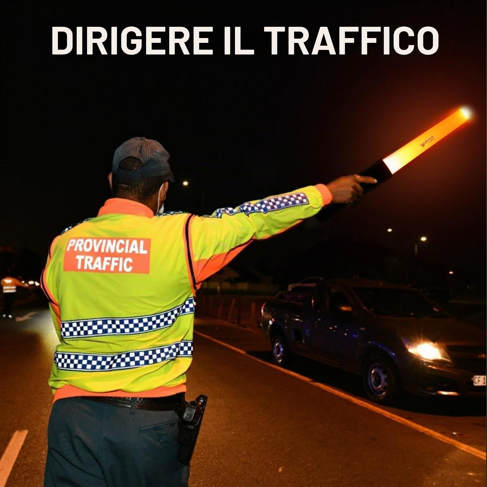 UltraFire Torcia a LED con fondina, 1000 lumen, 5 modalità con lampeggiante rosso per il controllo del traffico, parcheggio, aeroporto, A100