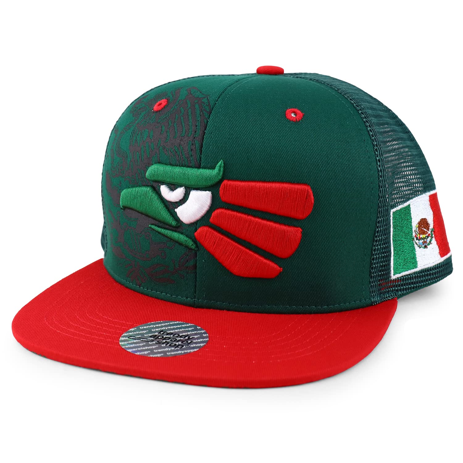 Trendy Apparel Shop Hecho En Mexico Eagle 3D Embroidered Flatbill Snapback Mesh Cap