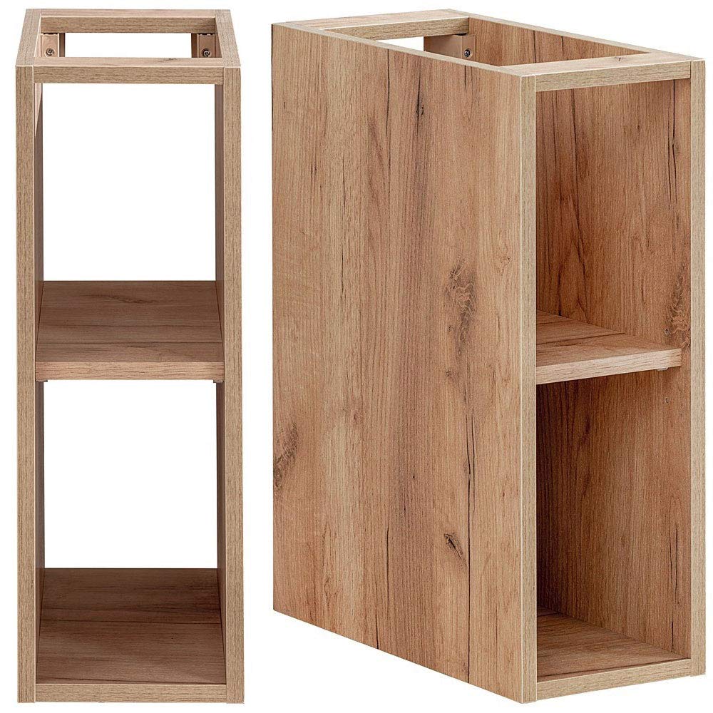 Lomadox Badmöbel Waschtisch-Unterschrank Set, Hochglanz weiß, Wotan Eiche Nb., 4 Softclose-Auszüge, 1 Regal, B/H/T ca. 141/61,5/46 cm