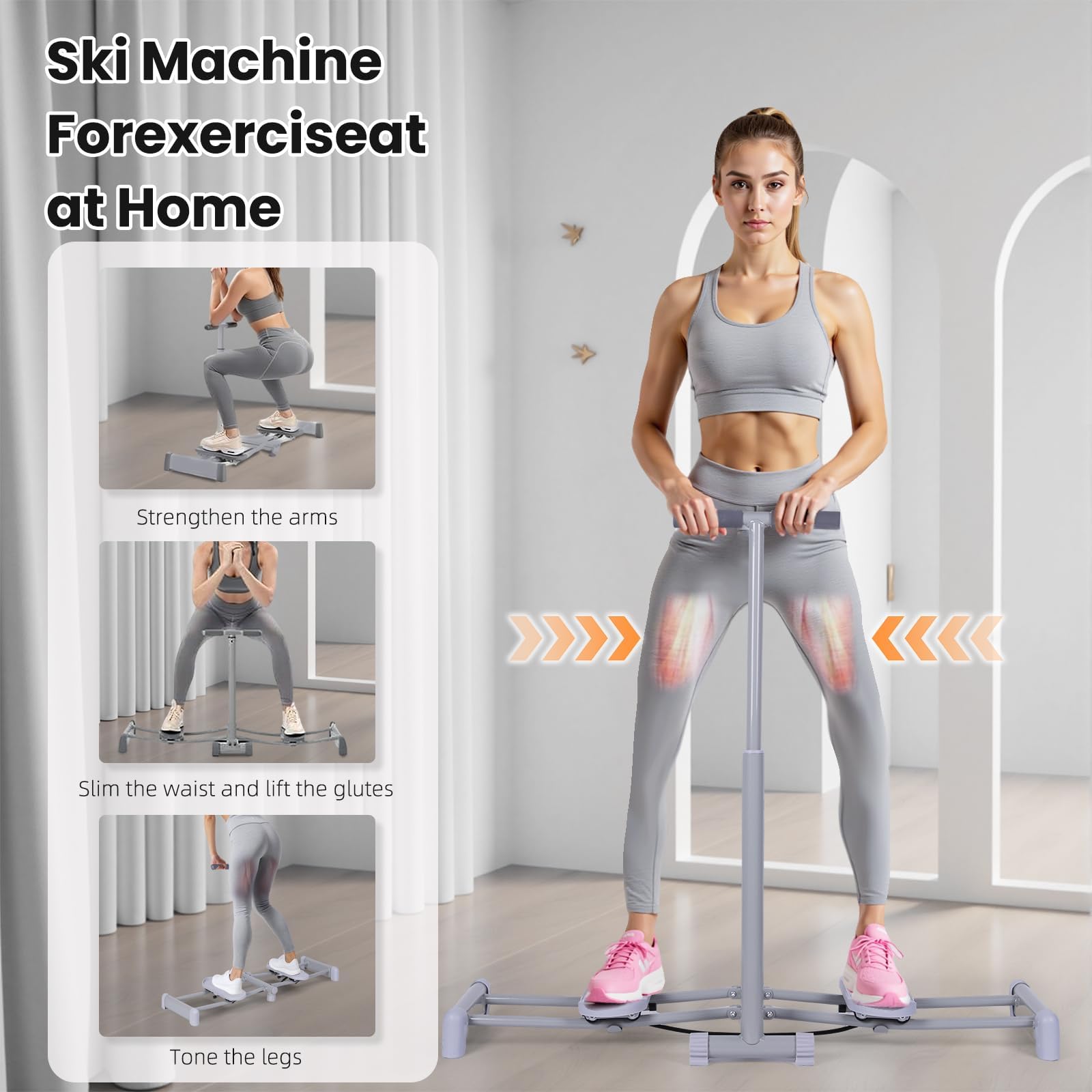 Simulateur De Ski, Entraîneur De Cuisses, Réglable Appareil Pliable pour Jambes, Plancher Pelvien pour Femmes, Appareil De Perte De Poids pour Abdomen, Jambes, Fessiers, Fitness À Domicile