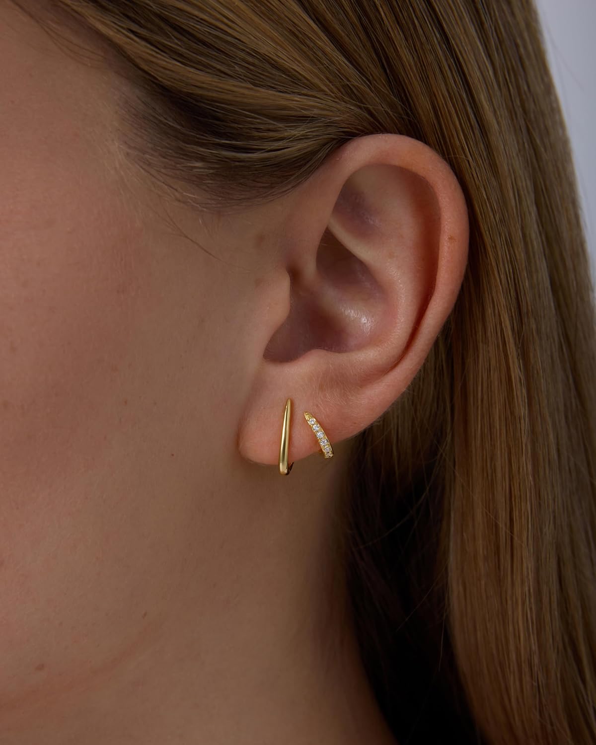 PAVOI 14K Gold Plated Stud Earrings for Women - Minimalist Gold Huggie Hoop Earrings with Round Cubic Zirconia - Hypoallergenic Dainty Trendy Jewelry