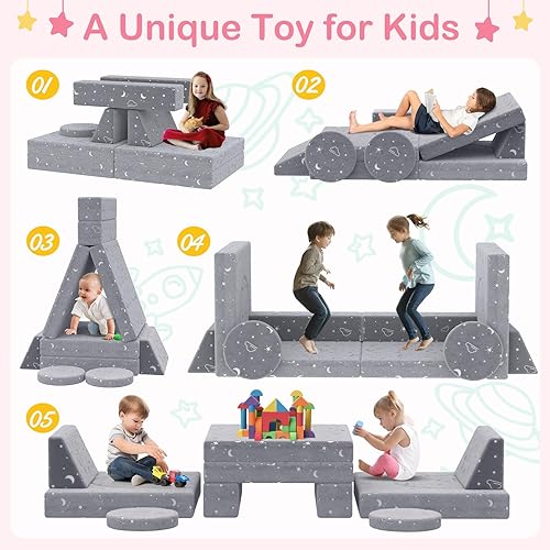 Miniatura 9 de BIERUM Sofá para niños, 6 piezas, sofá infantil para dormitorio, sala de juegos, sofá multifuncional para desarrollar la inteligencia, la