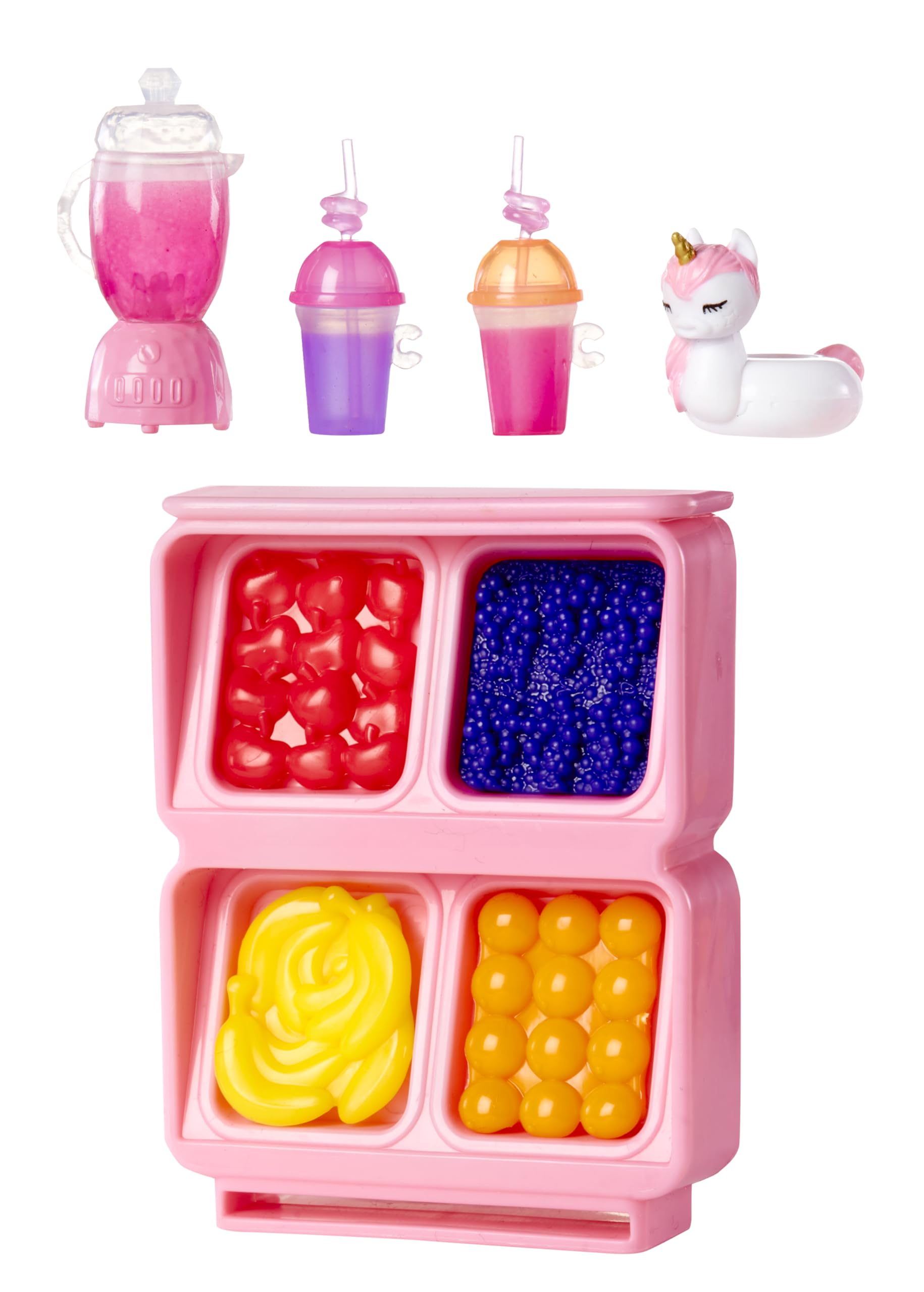 Rainbow High Littles Pool Day with Blush Playset – W Zestawie Mała Różowa Laleczka (14 cm), Basen z Tęczową Zjeżdżalnią, Akcesoria, Stoisko z Koktajlami, dla Dzieci w Wieku 4+