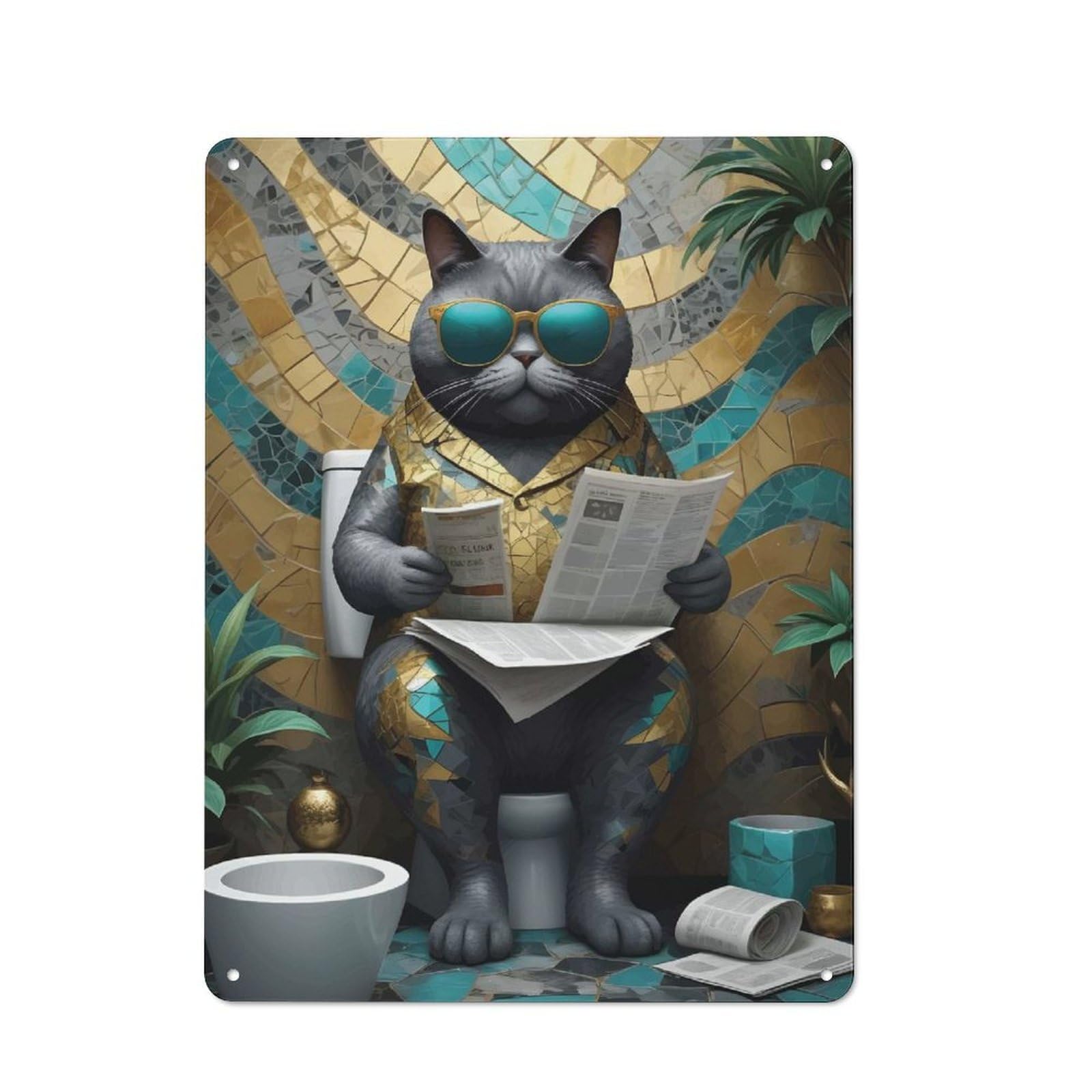 Junmoney Fat Cat Toilet Rustic Metal Sign 40X30cm For Kitchen Or Home Bar, Gift For Kitchen Decor Lovers During The Christmas Season