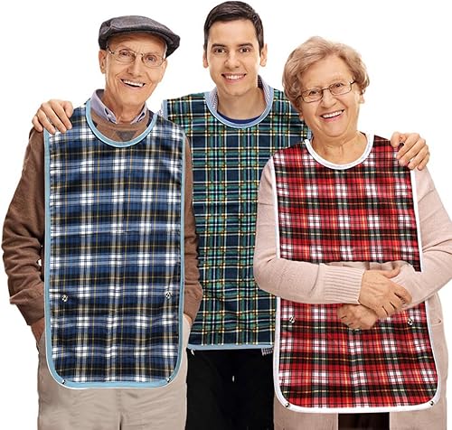 Baberos para adultos para comer, baberos grandes de 30 x 19.5 pulgadas, protectores de ropa de comedor reutilizables y lavables con captador de